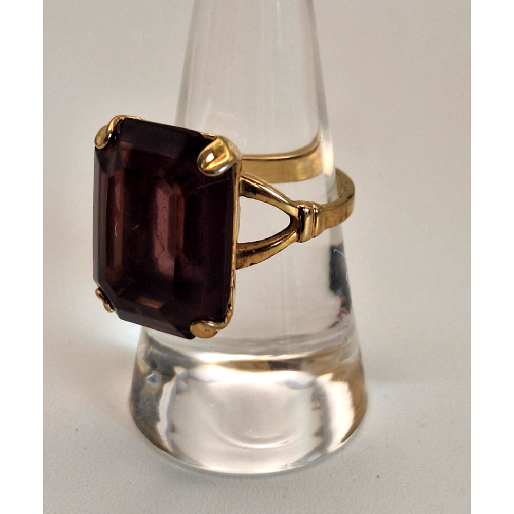 Vintage 1978 Avon Smoky Lustre Ring Faux Topaz Purple Brown Glass Size 7.5 - Picture 2 of 8